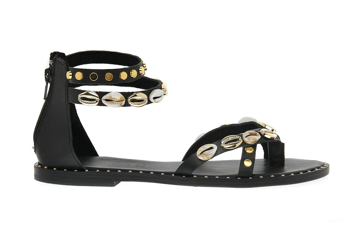 Sandali Donna CafèNoir In Similpelle Effetto Craquelet - Con Cavalluccio E Borchie, Tacco 2 Cm, Colore Nero